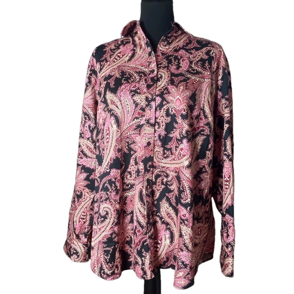 Chaps No Iron Paisley Button Down Shirt, Size 1X